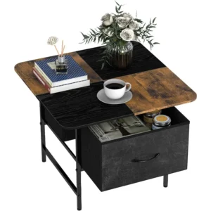Square Wood Two-Tier Mid-Century Modern Coffee Table with Rounded Corners