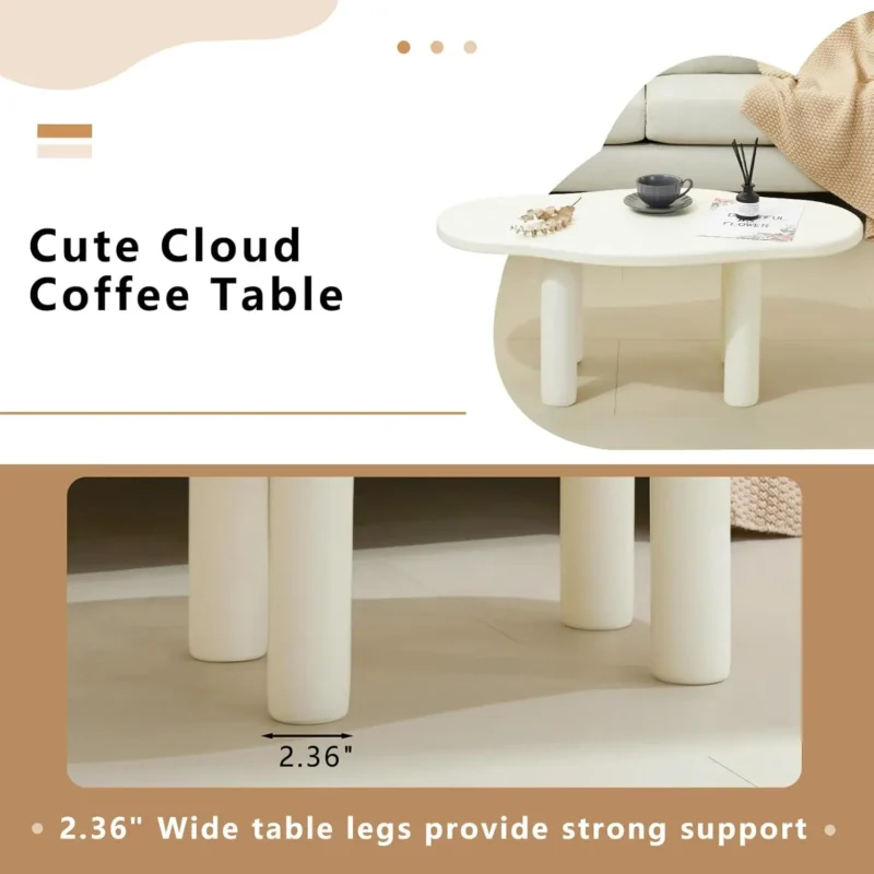 Organic Shape White Coffee Table with Tapered Legs Mid-Century Modern Cloud Design - Image 4