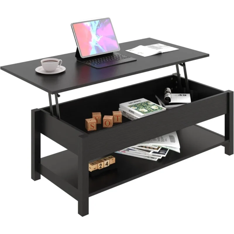 Rectangular Wooden Lift Top Mid-Century Modern Coffee Table with Hidden Storage - Image 2