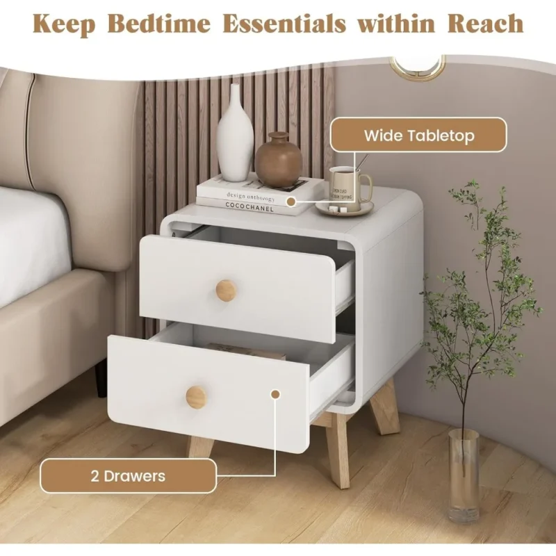 Wooden Mid-Century Modern Nightstand with 2 Drawers and Round Knobs - Image 4