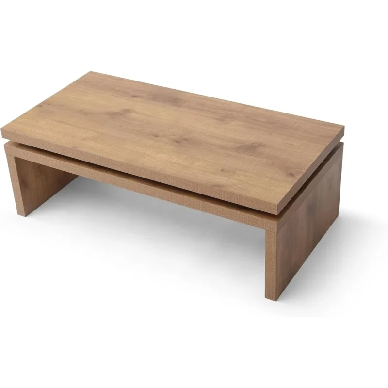 Rectangular Solid Firwood Mid-Century Modern Coffee Table with Natural Finish - Image 6