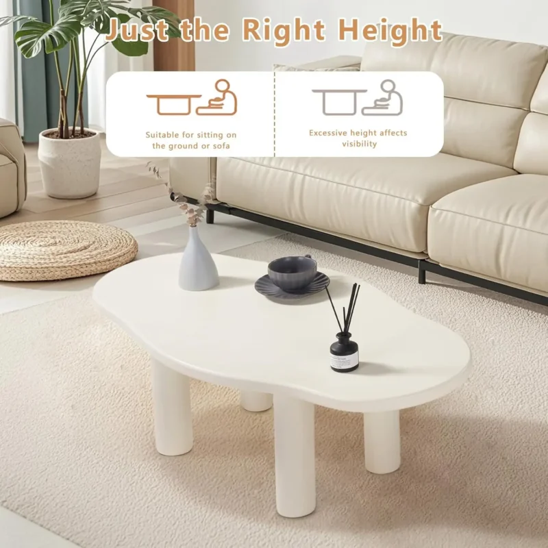 Organic Shape White Coffee Table with Tapered Legs Mid-Century Modern Cloud Design - Image 5