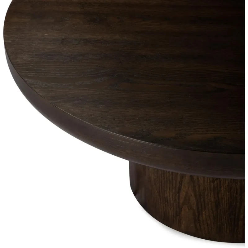 Round Rubber Wood Mid-Century Modern Coffee Table with Pedestal Base - Image 4