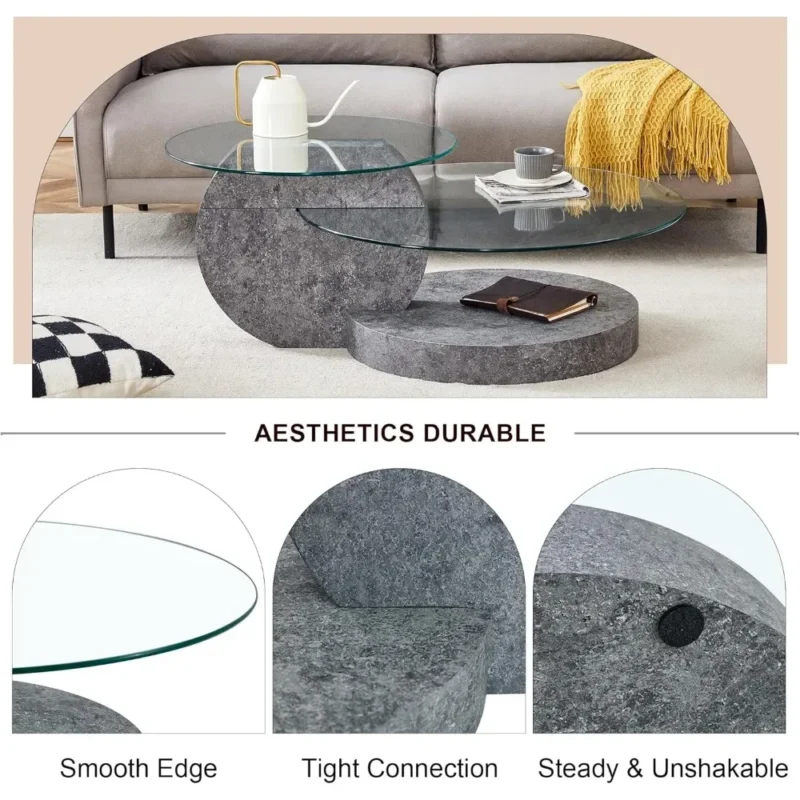 Round 3-Tier Glass Mid-Century Modern Coffee Table for Small Spaces - Image 5