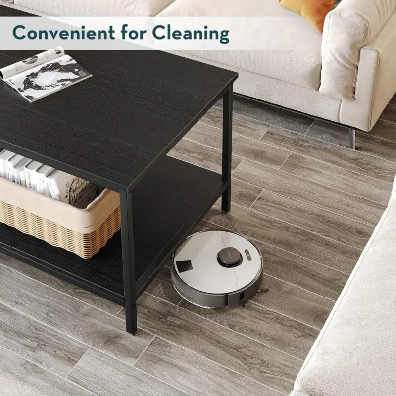 Rectangular Wood Industrial Modern Coffee Table with Storage Shelf - Image 5