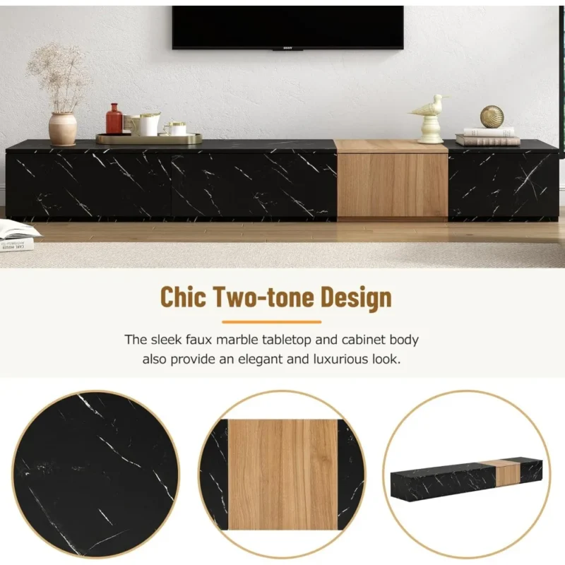 Rectangular Faux Marble Mid-Century Modern Coffee Table and TV Stand Set - Image 4