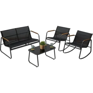 4-Piece Outdoor Conversation Set with Cushioned Chairs and Tempered Glass Coffee Table