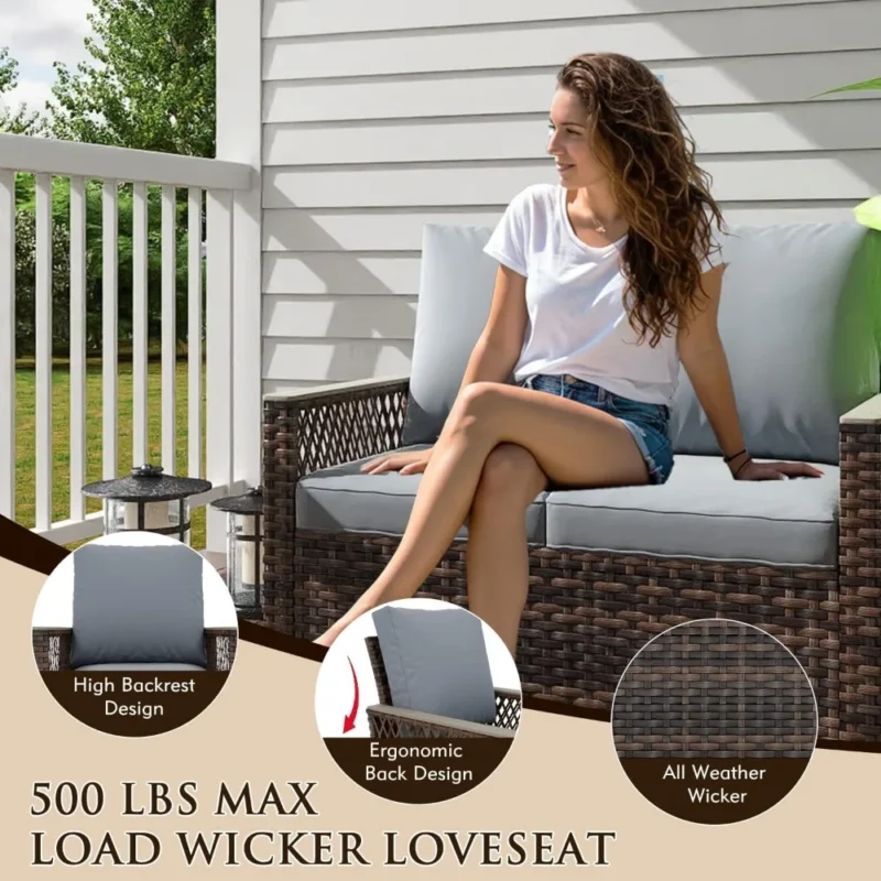 4-Piece Rattan Patio Conversation Set with Swivel Glider Chairs, Loveseat and Coffee Table - Image 6