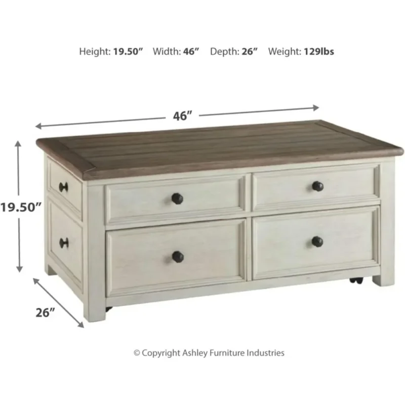 Rectangular Wood Farmhouse Lift Top Coffee Table With Storage Drawers - Image 3