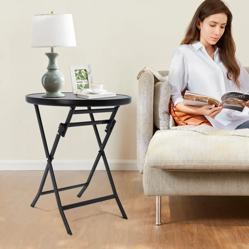 Round Metal Folding Coffee Table with 265 lbs Capacity - Indoor Outdoor Modern Side Table - Image 5