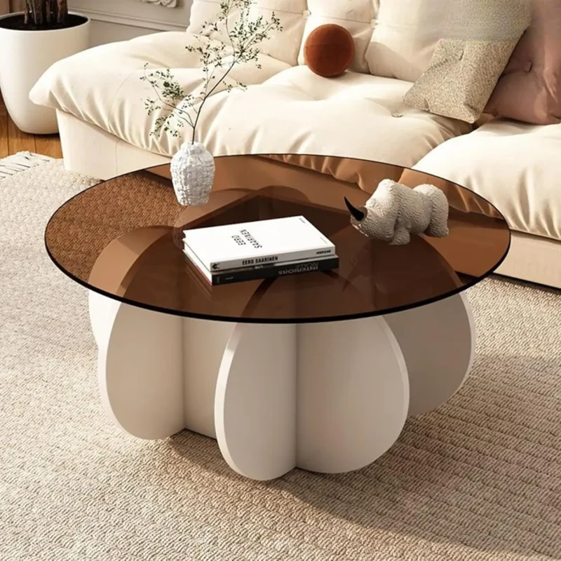 Round Glass Top Mid-Century Modern Coffee Table with Walnut Wood Legs - Image 8