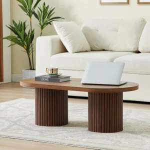 Oval Engineered Wood Mid-Century Modern Coffee Table with Fluted Legs