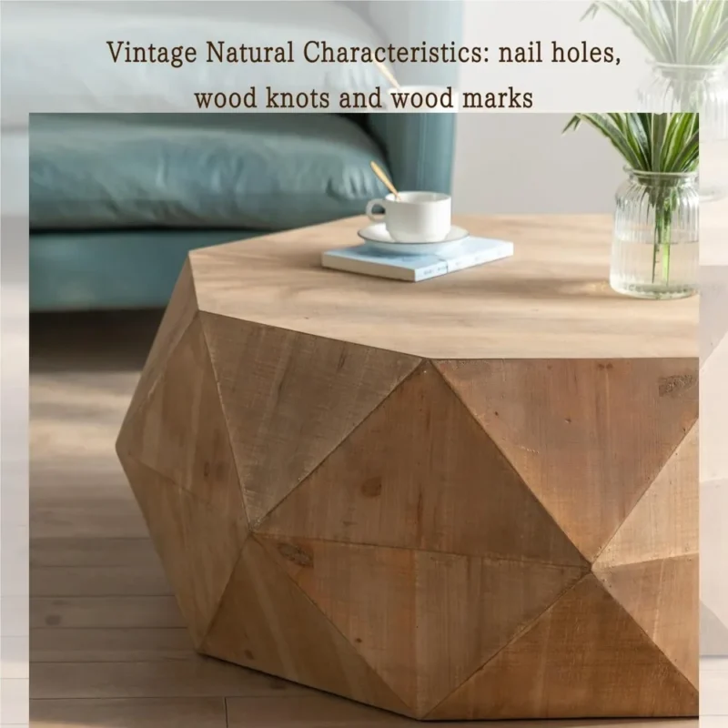 Round Wood Drum Coffee Table with Modern Farmhouse Style 38-inch - Image 4