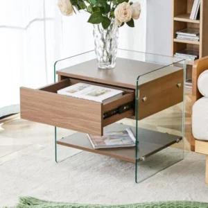 Round Glass Mid-Century Modern Coffee Table with Storage Drawer