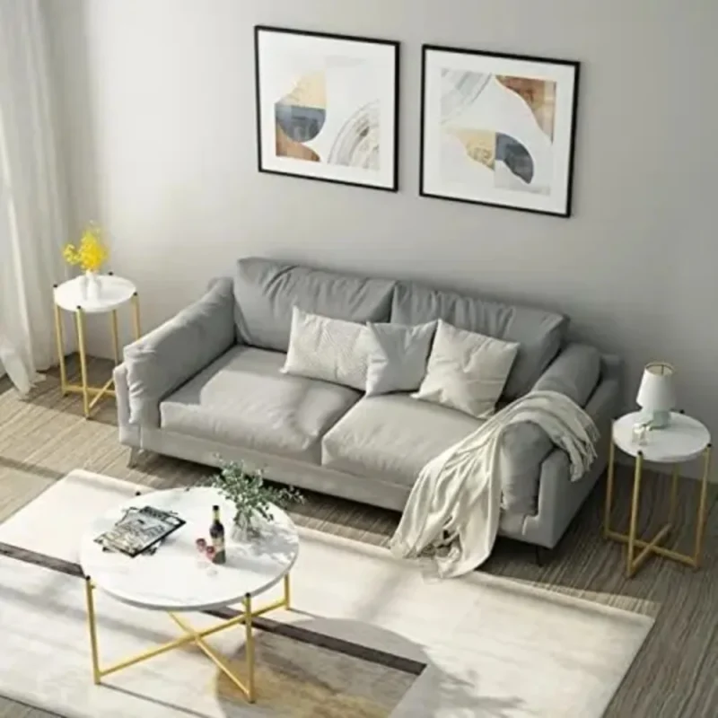 Round Faux Marble 3-Piece Mid-Century Modern Coffee Table Set with Metal Frame - Image 4