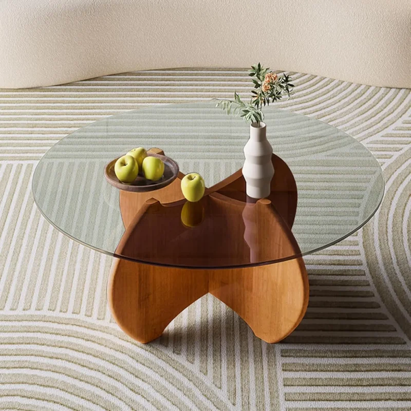 Round Glass Mid-Century Modern Coffee Table with Metal Base - Image 7