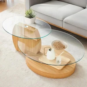 Round Glass 3-Tier Mid-Century Modern Coffee Table for Living Room