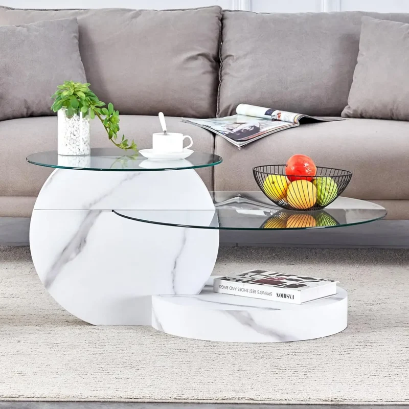 Round 3-Tier Glass Mid-Century Modern Coffee Table for Small Spaces - Image 11