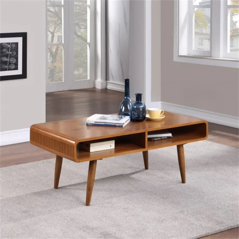 Rectangular Walnut Wood Mid-Century Modern Coffee Table with Storage Shelf - Image 5