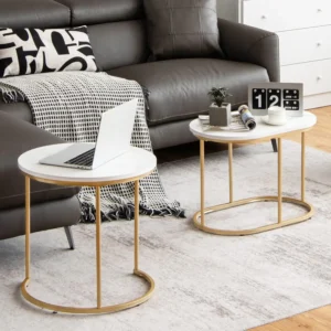 Nesting Coffee Table Set of 2 Modern Gold Frame Mid-Century Modern Tables