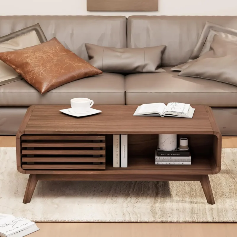 Rectangular Walnut Wood Mid-Century Modern Coffee Table with Lift Top - Image 7
