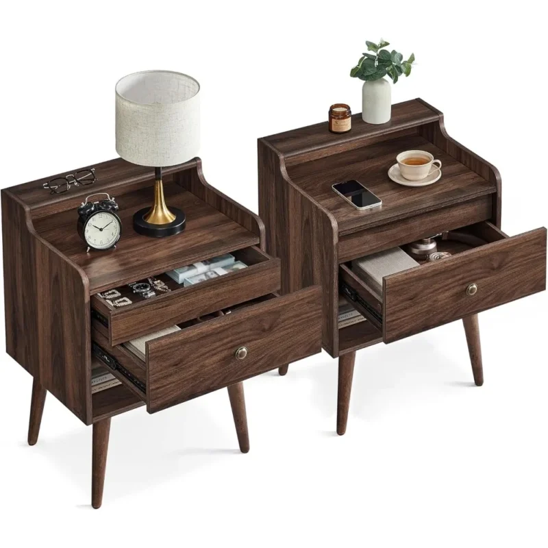 Modern Engineered Wood Mid-Century Nightstands Set of 2 with Hidden Drawers