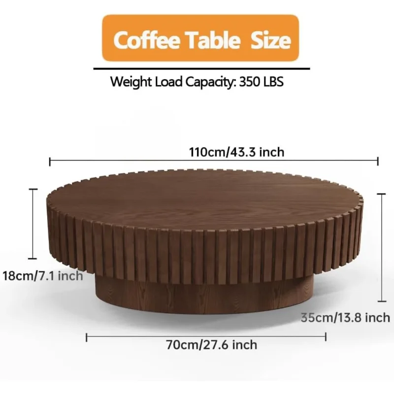 Oval Fluted Engineered Wood Mid-Century Modern Coffee Table with Pedestal Base - Image 2