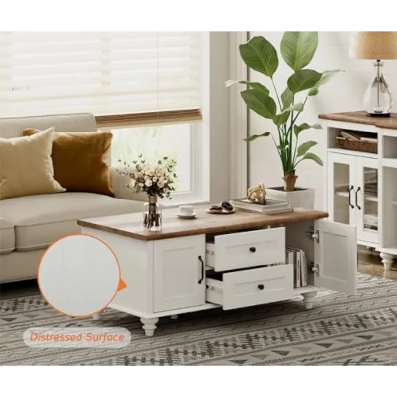 Rustic Wood Entertainment Center & Coffee Table Set with Storage for Living Room - Image 6