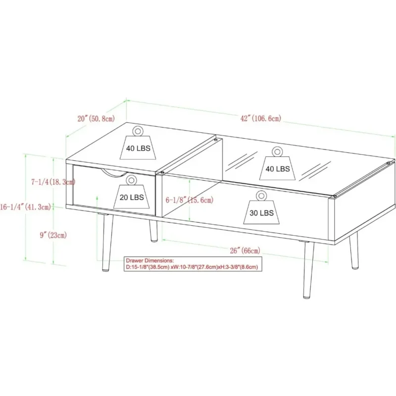 Rectangular Glass Top Mid-Century Modern Coffee Table with Dark Walnut Base - Image 3