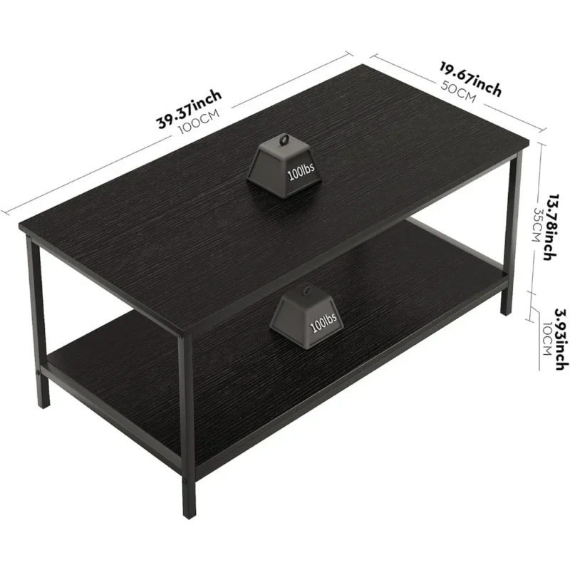 Rectangular Wood Industrial Modern Coffee Table with Storage Shelf - Image 3