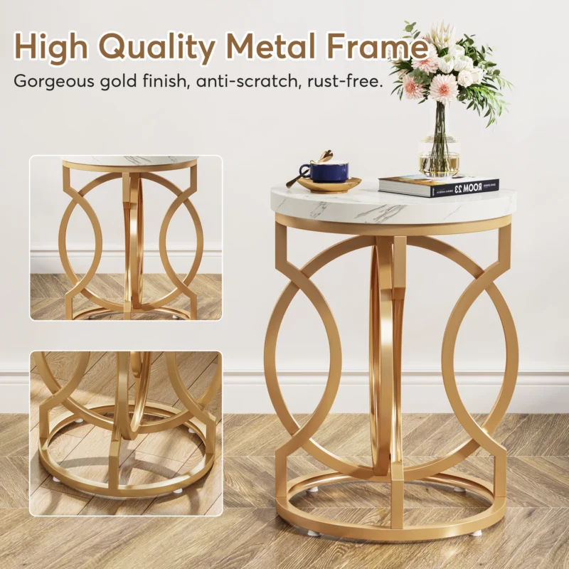 Round Walnut Wood Mid-Century Modern Side Table with O-Shaped Base - Image 5