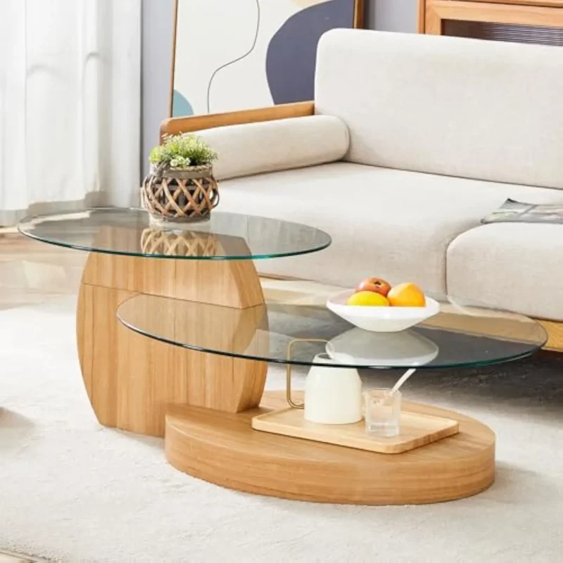 Round Glass 3-Tier Mid-Century Modern Coffee Table for Living Room - Image 3