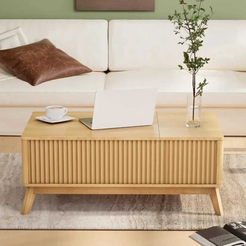 Rectangular Walnut Wood Mid-Century Modern Coffee Table with Lift Top - Image 6