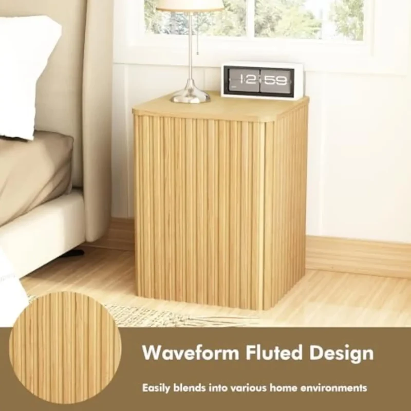 Square Wooden Fluted Side Table Set with Storage Modern Farmhouse End Tables - Image 3