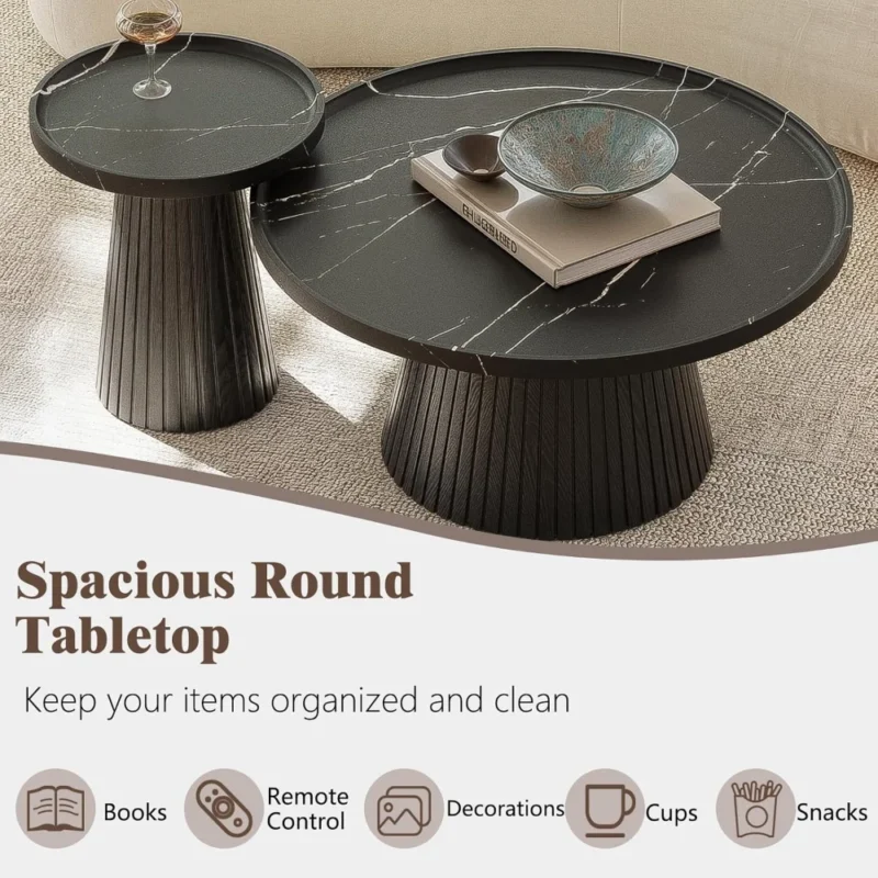 Round Nesting Marble Veneer Mid-Century Modern Coffee Tables Set of 2 - Image 5