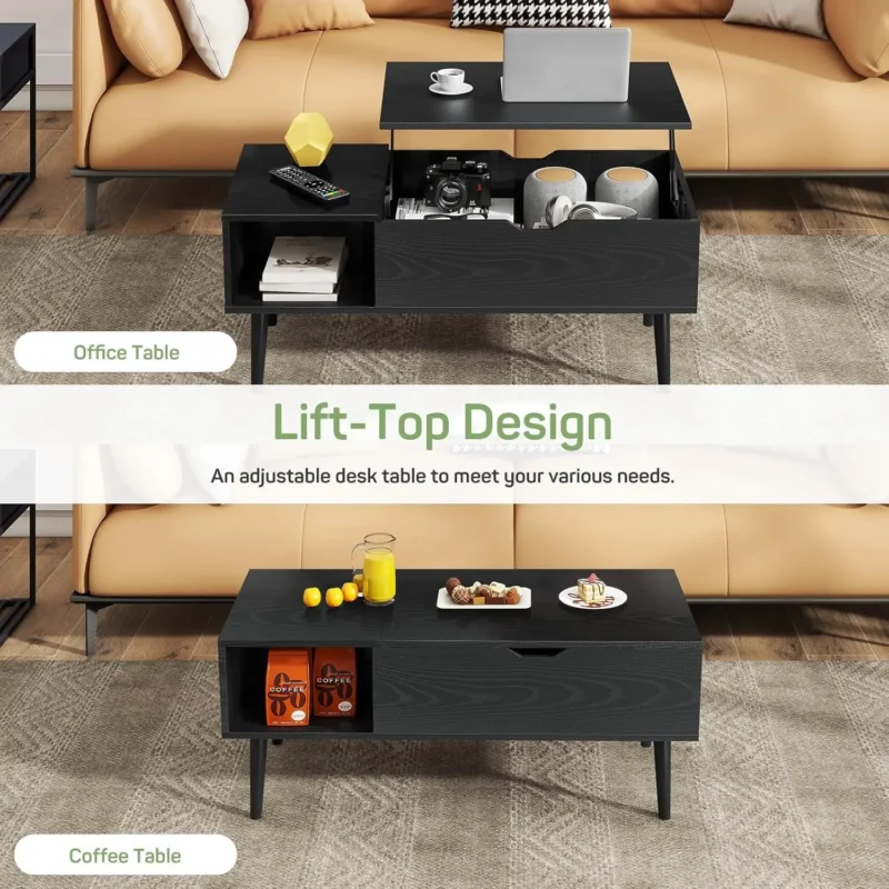 Rectangular Lift Top Mid-Century Modern Coffee Table with Hidden Storage - Image 4