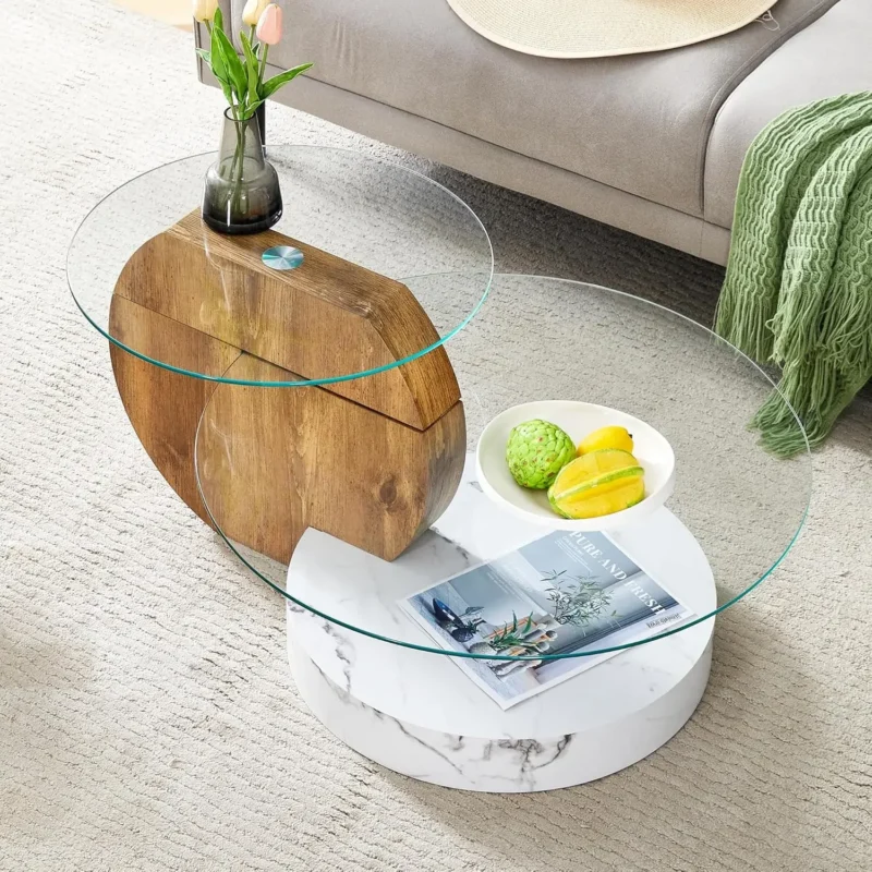 Round 3-Tier Glass Mid-Century Modern Coffee Table for Small Spaces - Image 10