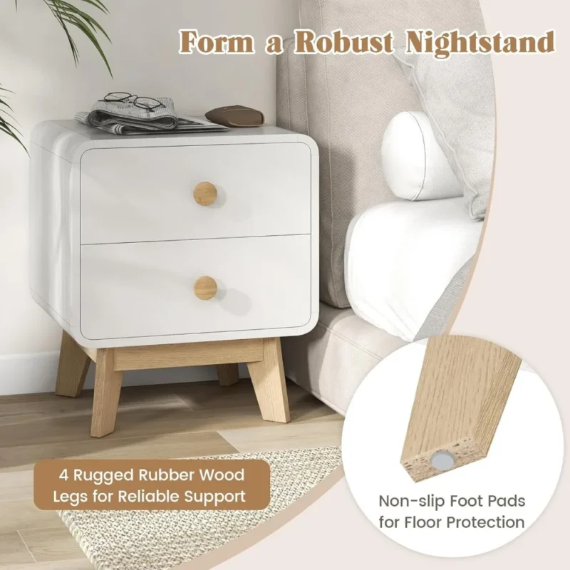 Wooden Mid-Century Modern Nightstand with 2 Drawers and Round Knobs - Image 5