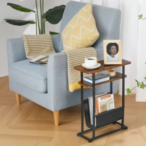 Slim Wooden Mid-Century Modern Side Table with Tapered Legs