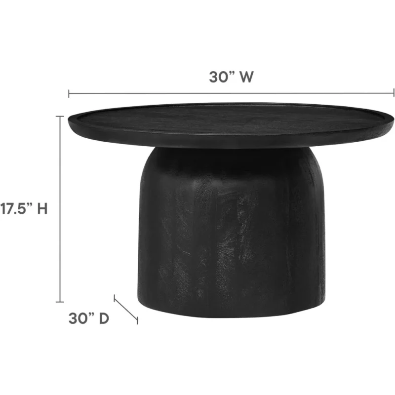 Round Mango Wood Mid-Century Modern Coffee Table with Black Finish - Image 3