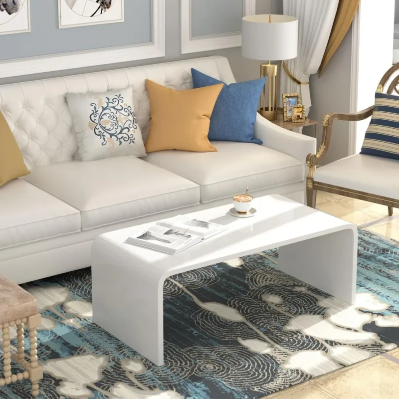 Rectangular White Acrylic Waterfall Coffee Table with Modern Design - Image 6