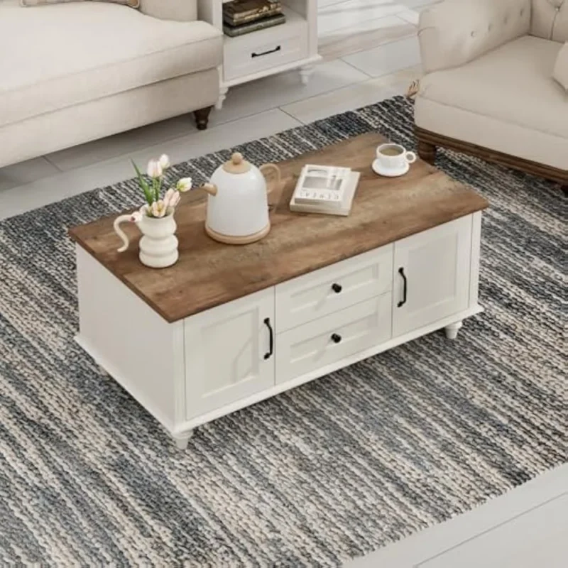 Rustic Wood Entertainment Center & Coffee Table Set with Storage for Living Room - Image 5