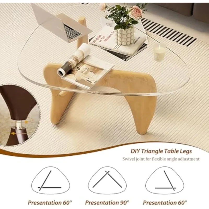Triangular Glass Top Mid-Century Modern Coffee Table with Metal Frame - Image 3