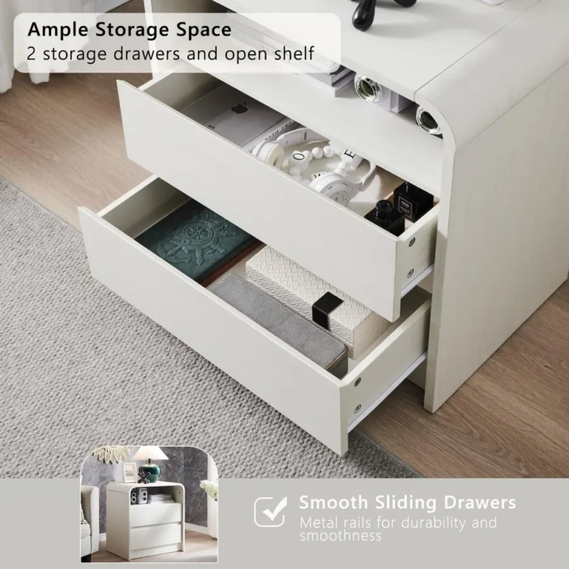 Modern Wood Nightstand with Charging Station and Dual Storage Drawers - Image 4