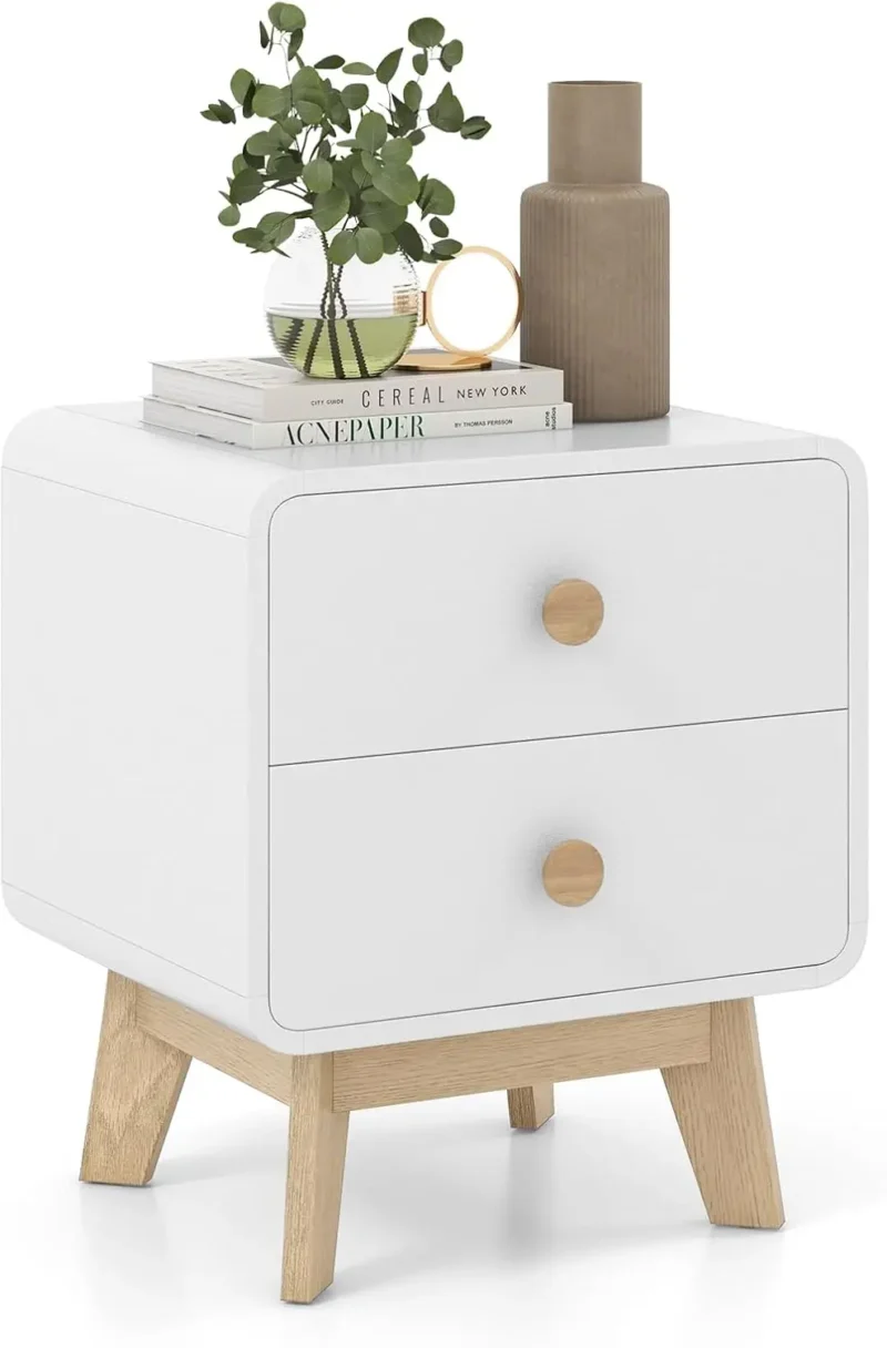 Wooden Mid-Century Modern Nightstand with 2 Drawers and Round Knobs - Image 7