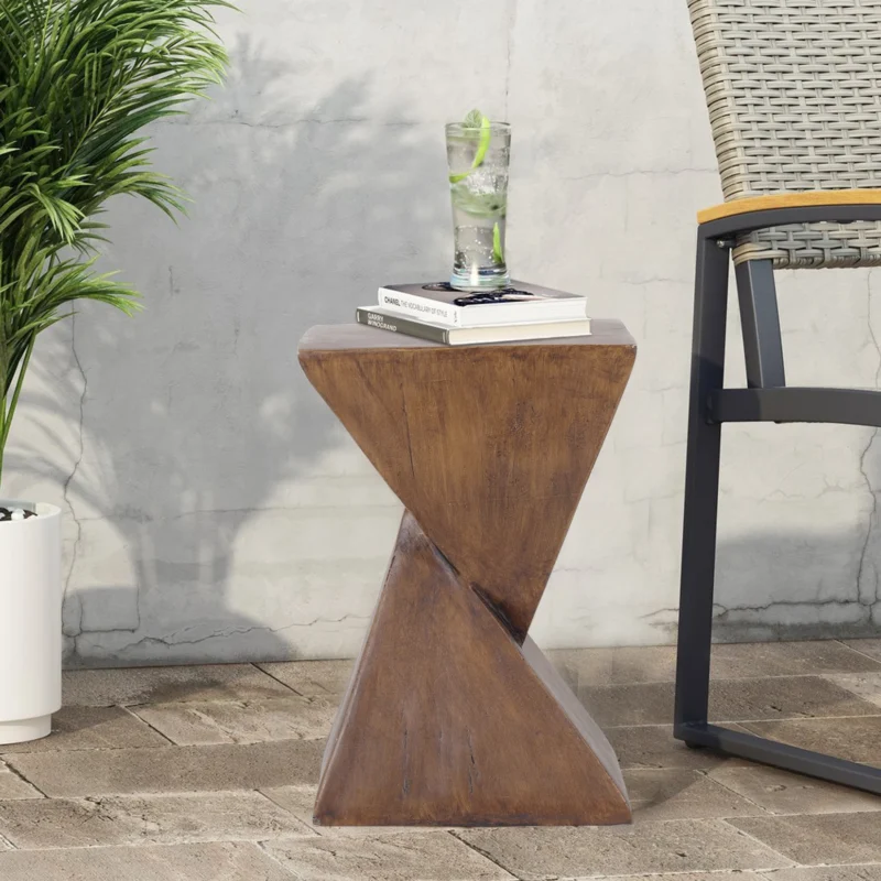 Triangular Lightweight Concrete Mid-Century Modern Side Table with Storage - Image 5