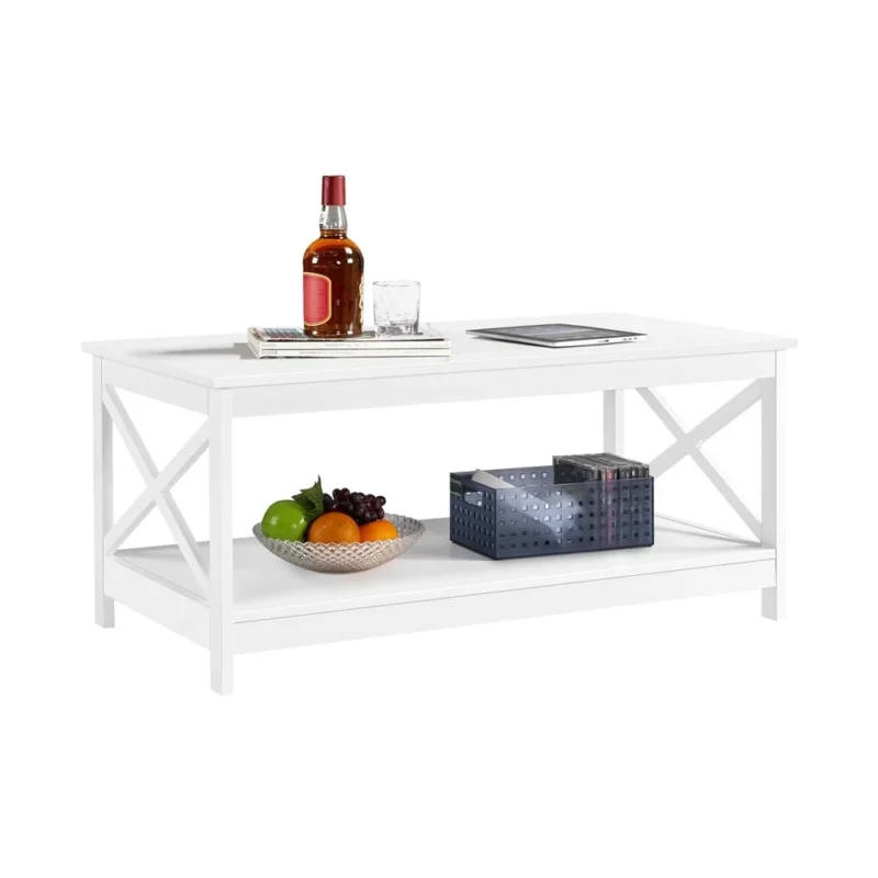 Rectangular Mahogany Mid-Century Modern Coffee Table with X-Frame Storage Shelf - Image 4
