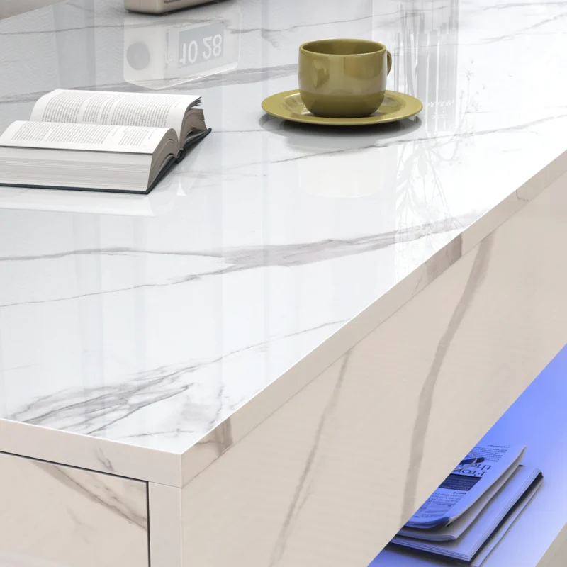 Rectangular LED Coffee Table with Storage Drawers and Double-Layer Design - Image 5
