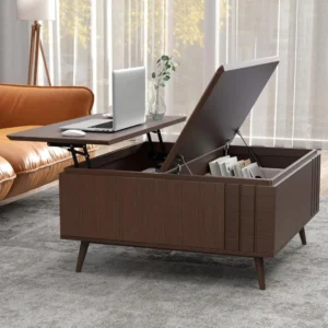 Square Wood Lift-Top Mid-Century Modern Coffee Table with Storage Compartment