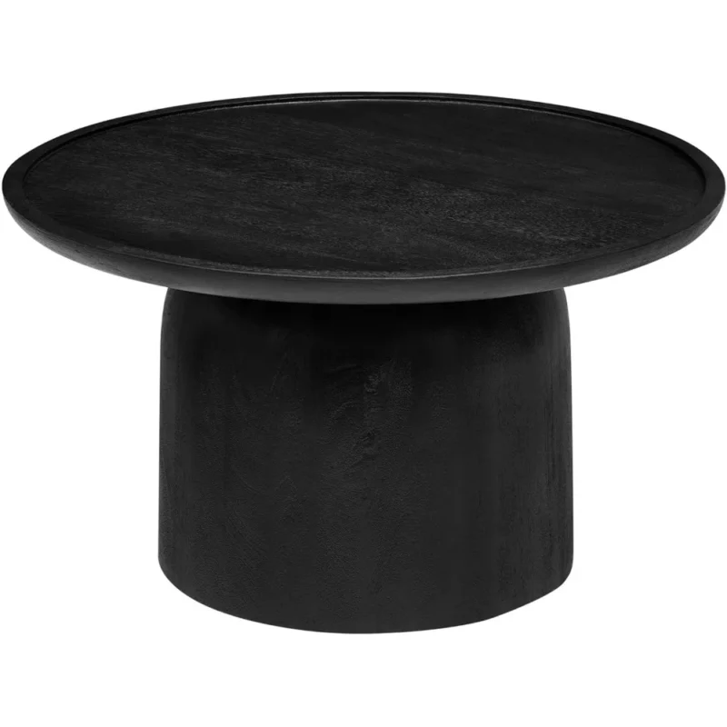 Round Mango Wood Mid-Century Modern Coffee Table with Black Finish - Image 6